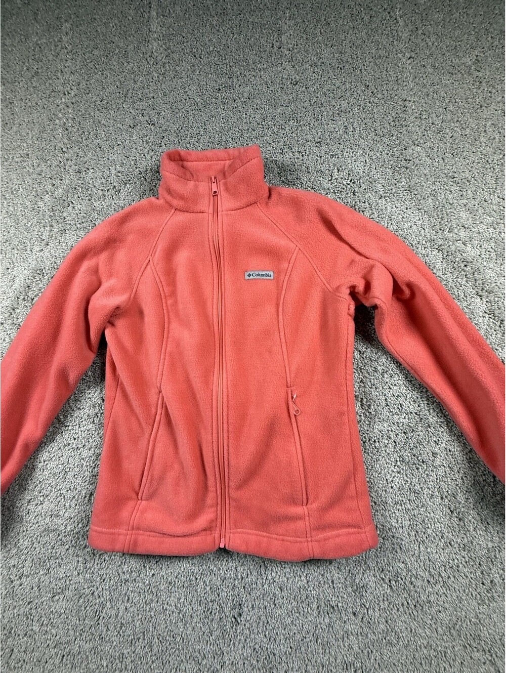 Columbia Sweater Womens Medium Pink Salmon Long Sleeve Full Zip Outdoors Pockets